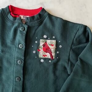 Vintage 90s Dark Green Cardinal Buttoned Mock Neck Sweatshirt with Pockets / S M